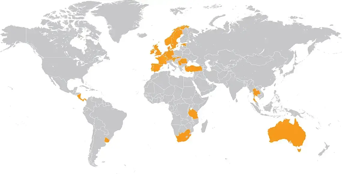 World map showing countries where ArcBox has been sold and installed